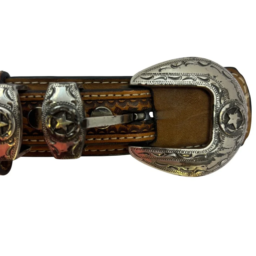 Nocona Mens Tan Leather Western Basketweave‎ Star Concho Belt 46 N2491844